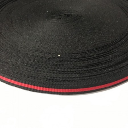 Тесьма репсовая производство 10мм черная 1п красная (50 метров)