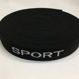 Резинка с логотипом Sport 30мм черный, белый (20 метров)