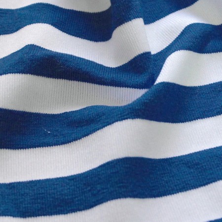 Ткань трикотаж вискоза принт полоска сине белая (метр )