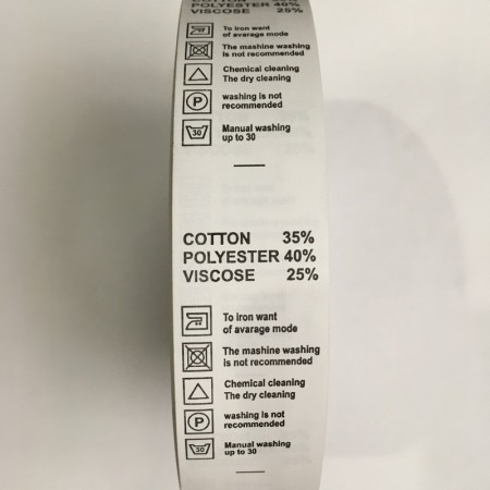 Этикетка состава накатанная 25мм Cotton 35% Polyester 40% Vislose 25% (100 метров)