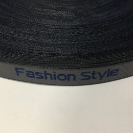 Этикетка жаккардовая вышитая лента Fashion Style 10мм серая синие буквы (100 метров)