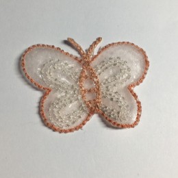 Вышивка апликация бабочка 4х3см персиковый прозрачный (Штука)