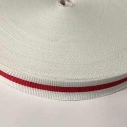 Тесьма репсовая производство 20мм белая 1п красная (50 метров)