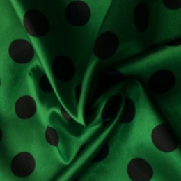 Ткань атлас стрейч горох зеленый с черным (20мм) (метр )