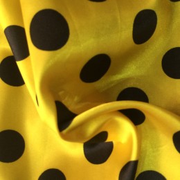 Ткань атлас стрейч горох желтый с черным (20мм) (метр )