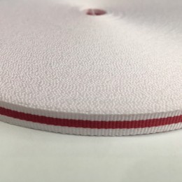 Тесьма репсовая производство 10мм белая 1п красная (50 метров)