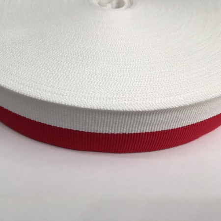 Тесьма репсовая производство 30мм белая красная (50 метров)
