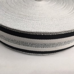 Тесьма репсовая производство 40мм белая черная 3п серебро (50 метров)