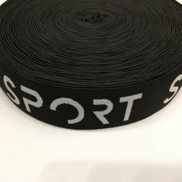 Резинка с логотипом Sport Style №2 40мм черно белая (25 метров)