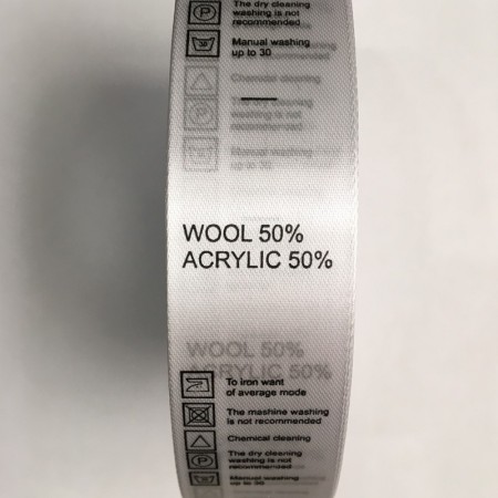 Этикетка состава атласная 25мм Wool 50% Acrylik 50% (100 метров)