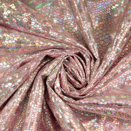 Ткань бифлекс голограмма серебро на розовом (метр )
