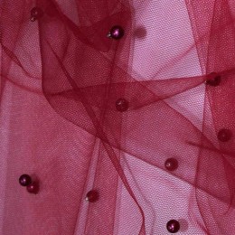 Ткань сетка с бусинами бордо (метр )