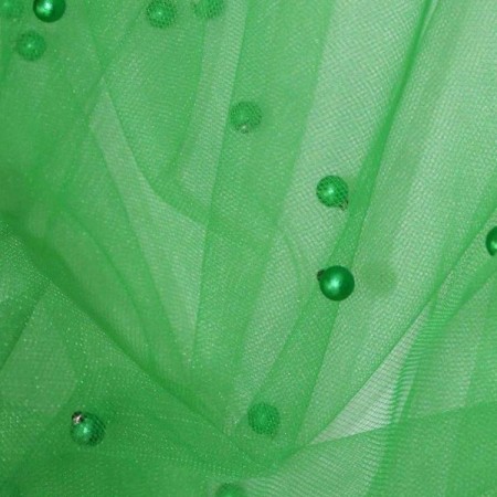 Ткань сетка с бусинами зеленый (метр )