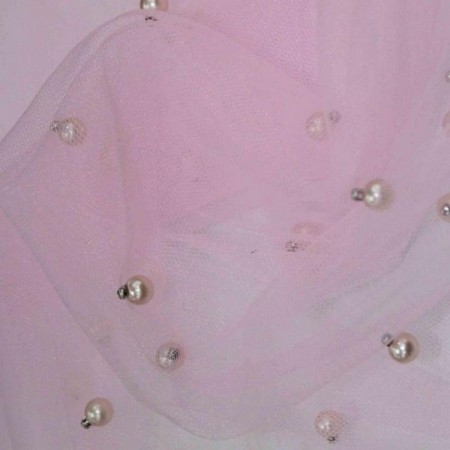 Ткань сетка с бусинами розовый (метр )