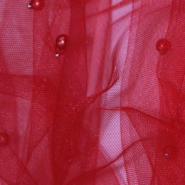 Ткань сетка с бусинами красный (метр )
