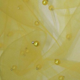 Ткань сетка с бусинами желтый (метр )
