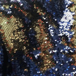 Ткань пайеточная (чешуя) золото с синим (метр )