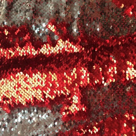 Ткань пайеточная (чешуя) красная с серебром (метр )