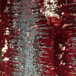 Ткань пайеточная (чешуя) омбрэ красная с серебром (метр )