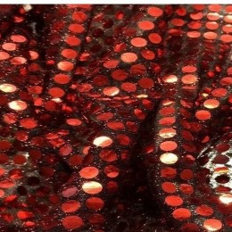 Ткань пайеточная копейка красная на черном (метр )